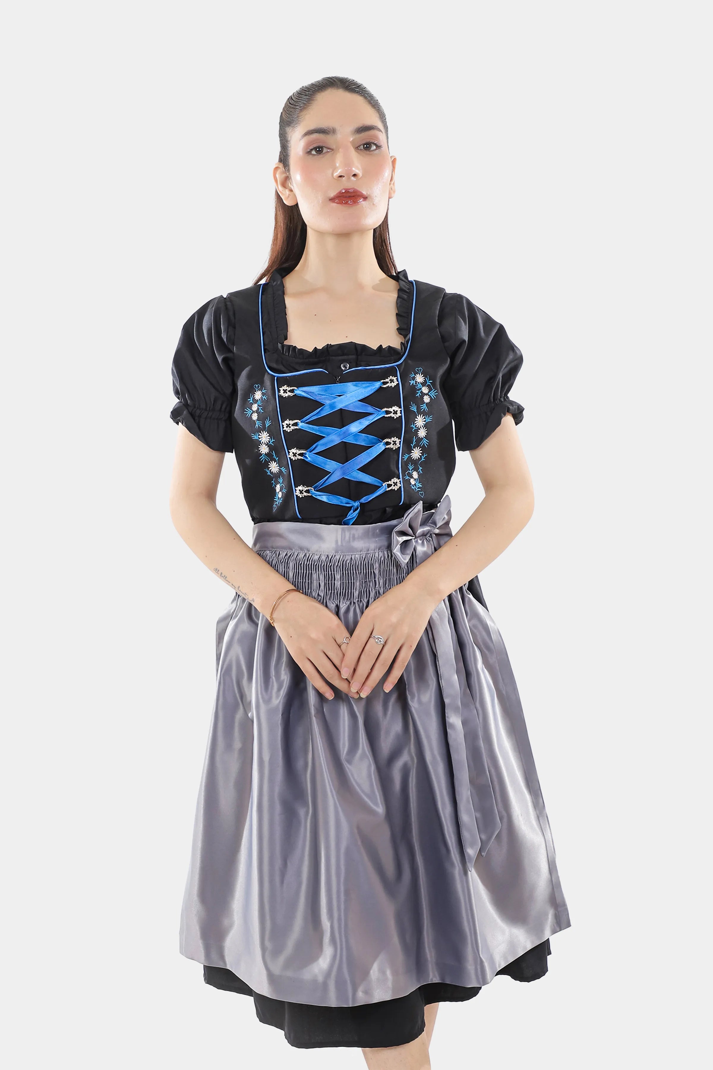 Black Dirndl Dress Blue Embroidery Charm