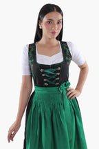 Traditional Black Midi Dirndl with Emerald Embroidery