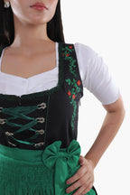Traditional Black Midi Dirndl with Emerald Embroidery