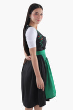Traditional Black Midi Dirndl with Emerald Embroidery