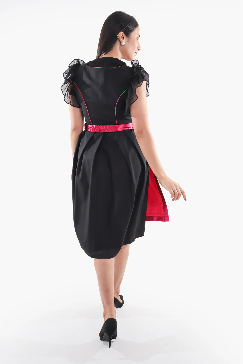 Midnight Black Dirndl Fuchsia Floral Seduction
