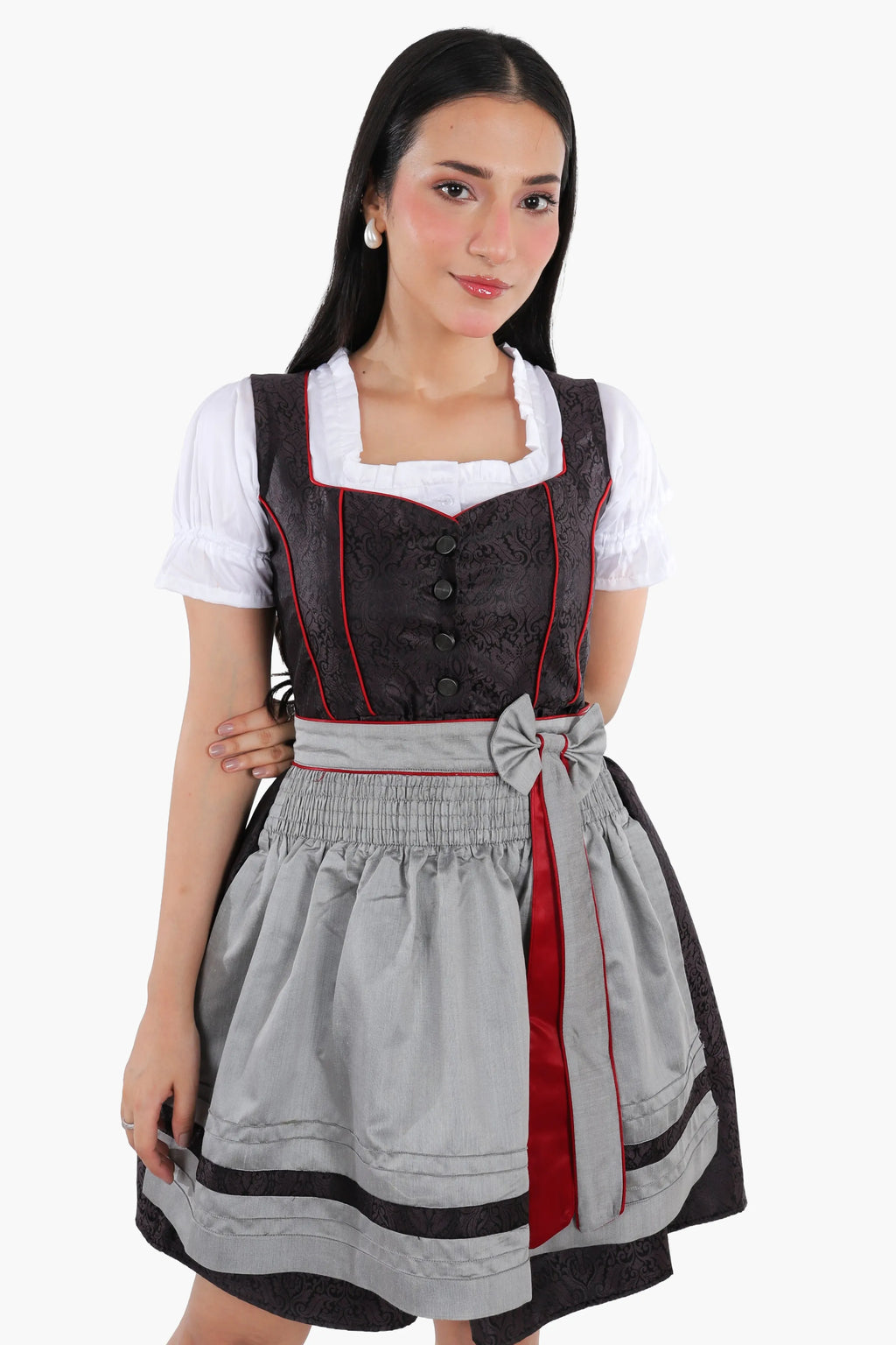 Timeless Bavarian Black Mini Dirndl with Red Accents