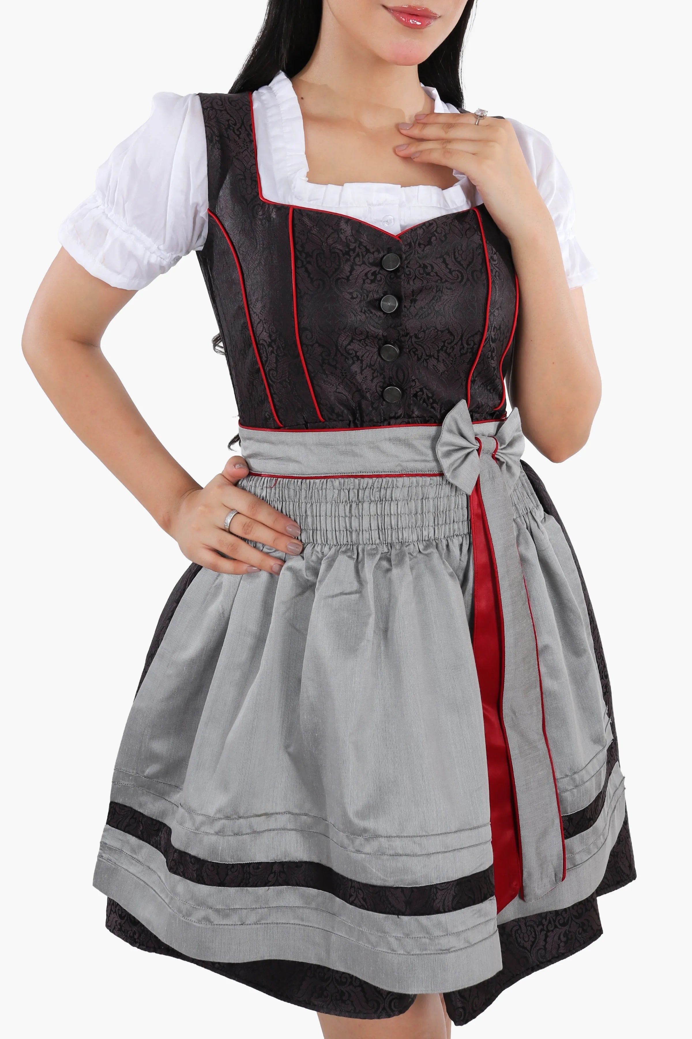 Timeless Bavarian Black Mini Dirndl with Red Accents
