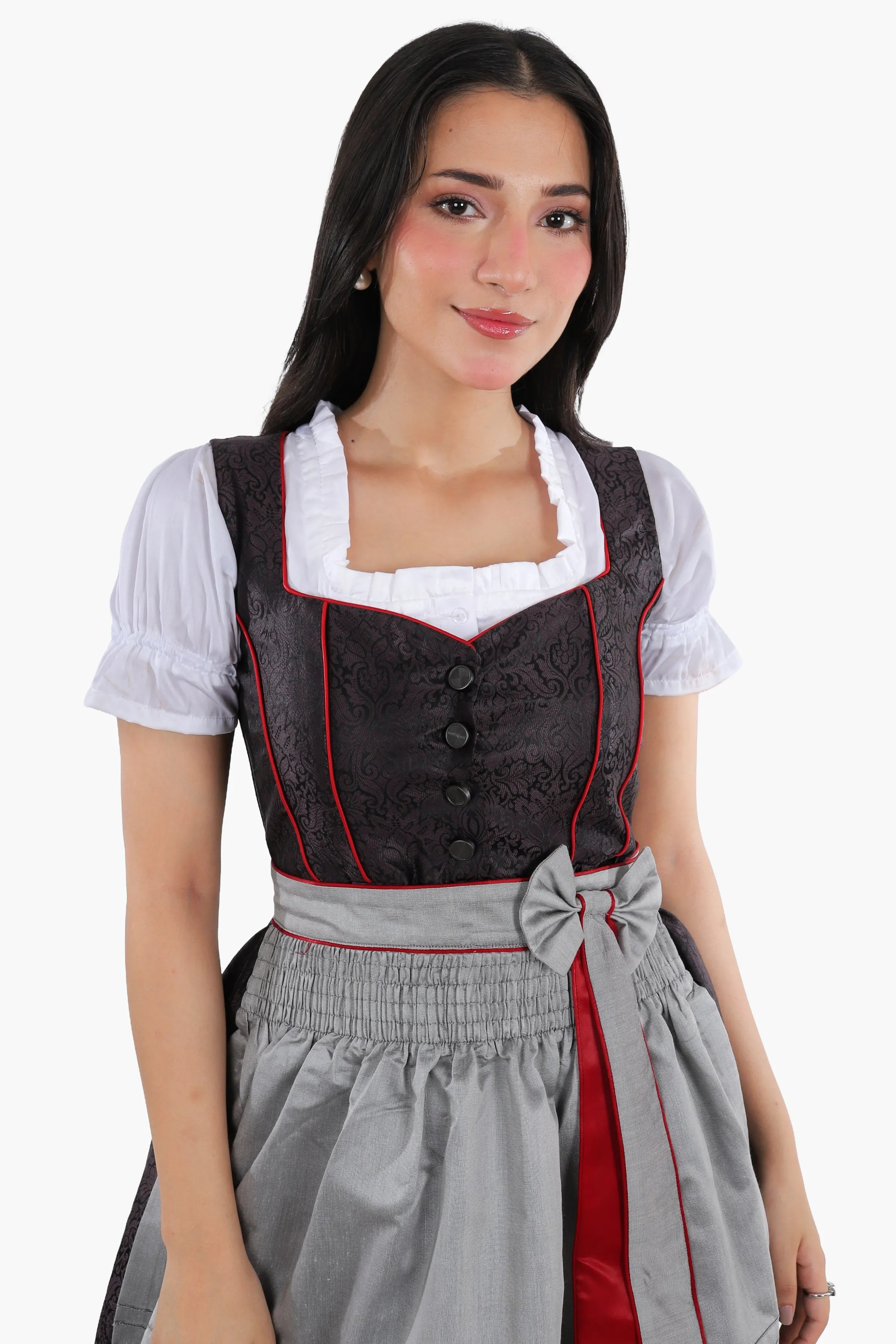 Timeless Bavarian Black Mini Dirndl with Red Accents