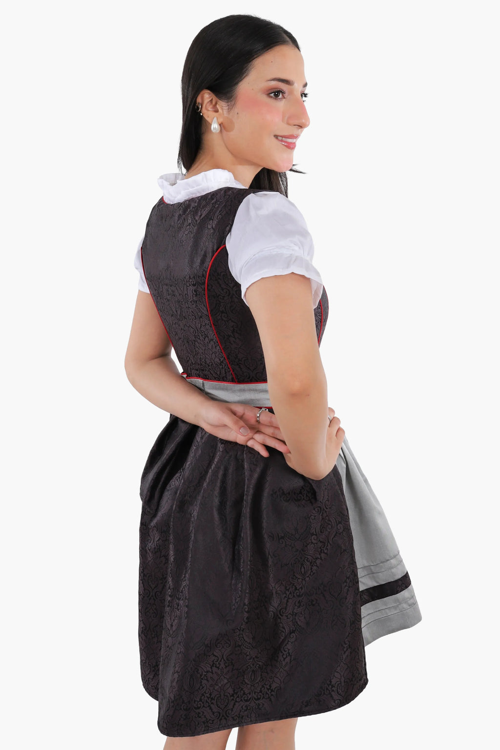 Timeless Bavarian Black Mini Dirndl with Red Accents
