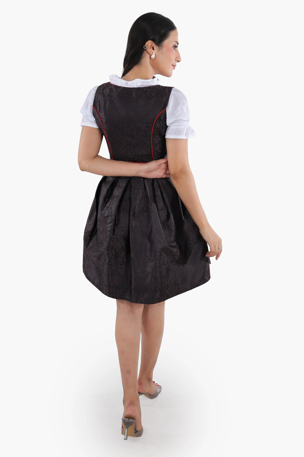 Timeless Bavarian Black Mini Dirndl with Red Accents