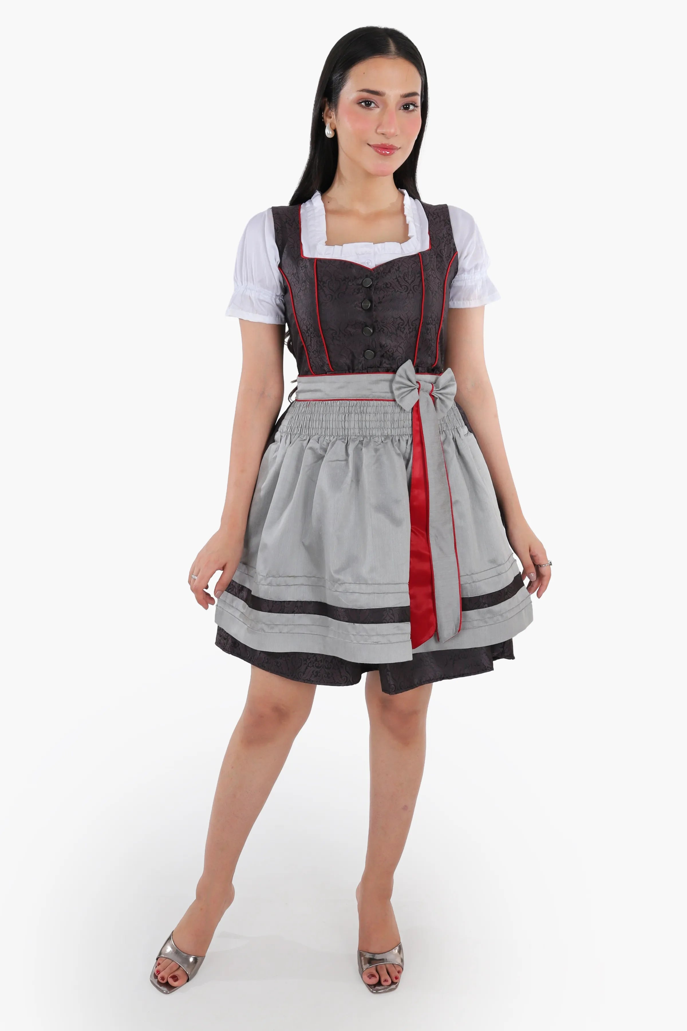 Timeless Bavarian Black Mini Dirndl with Red Accents
