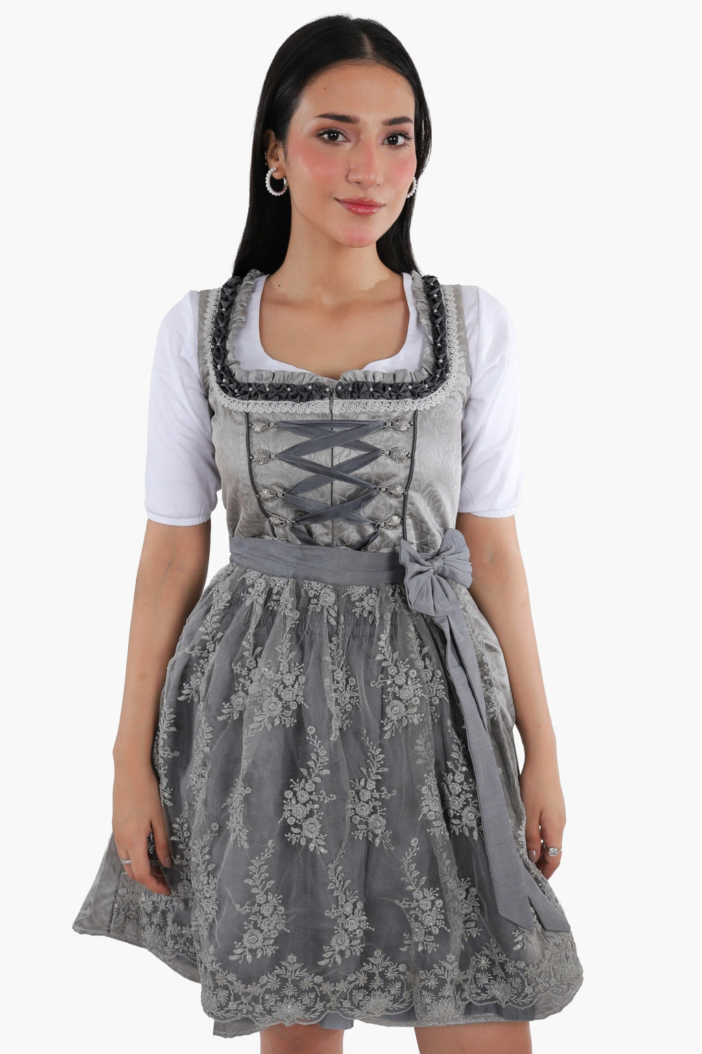 Mini Dirndl Dress Luxury Silver Grey Elegance
