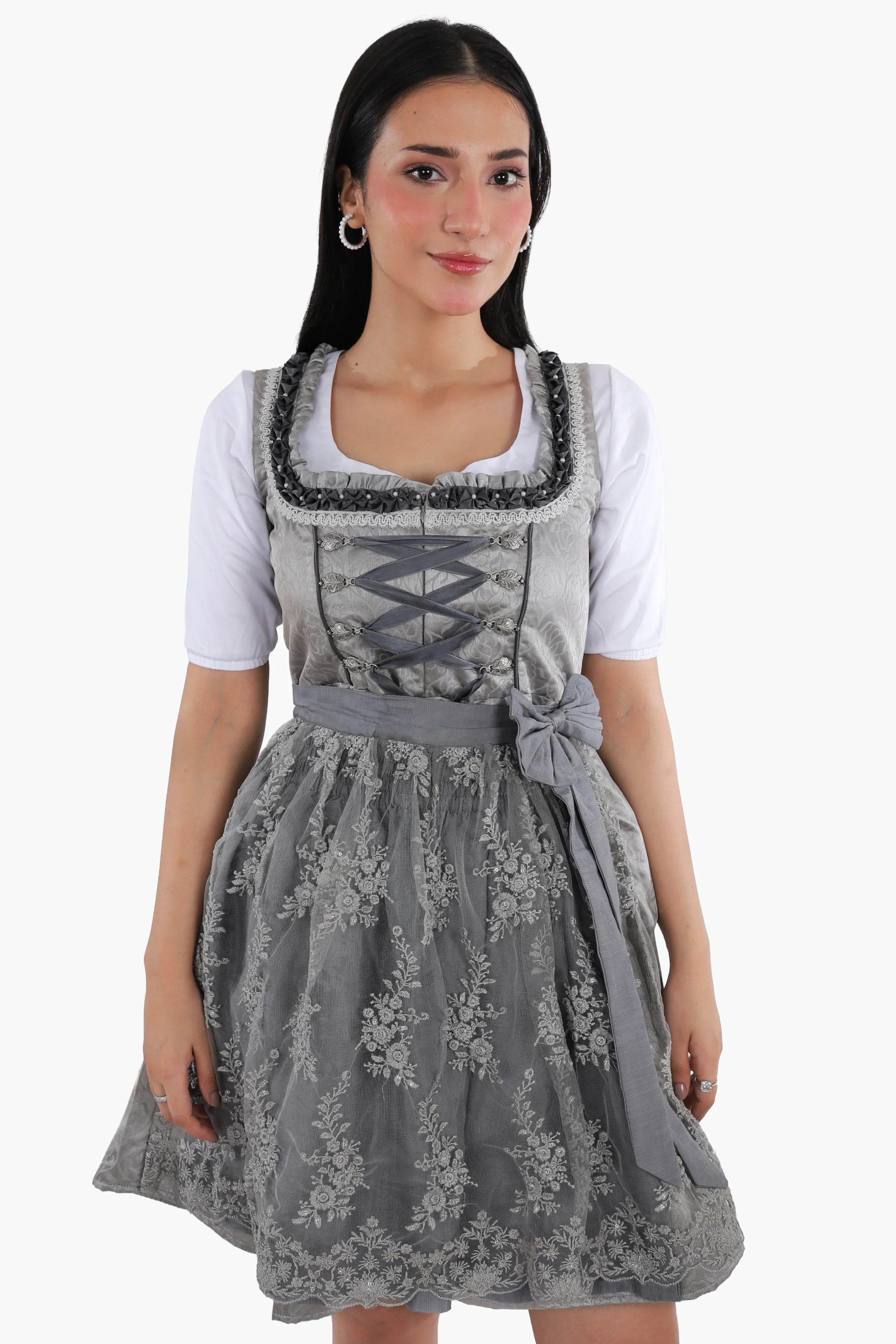 Mini Dirndl Dress Luxury Silver Grey Elegance