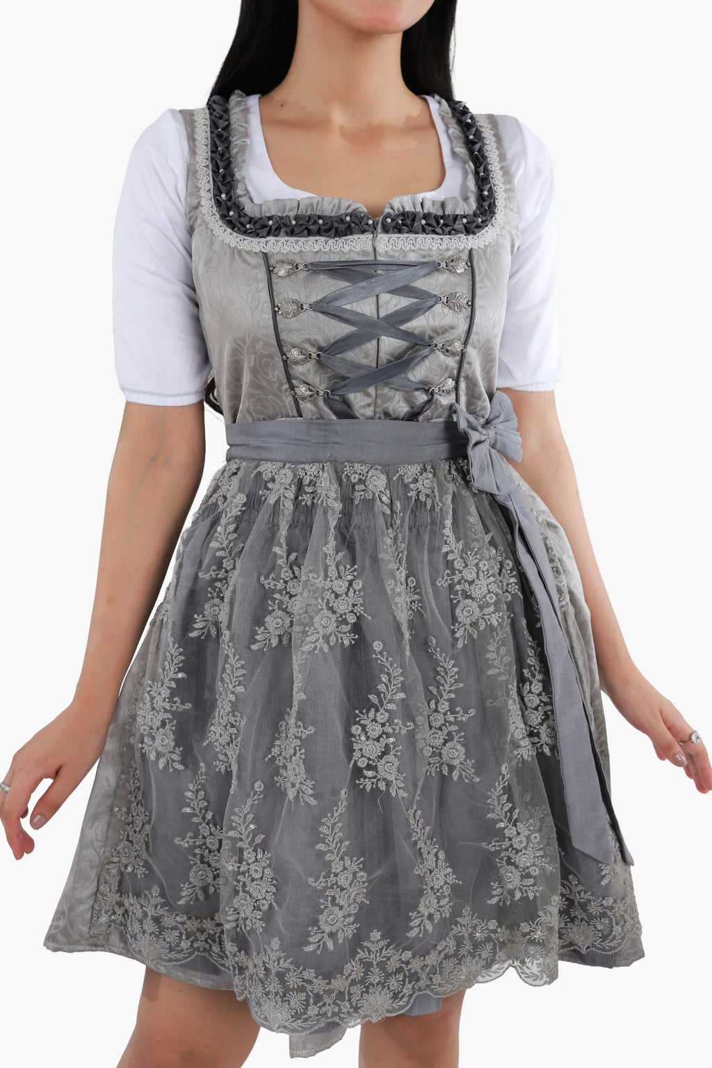 Mini Dirndl Dress Luxury Silver Grey Elegance