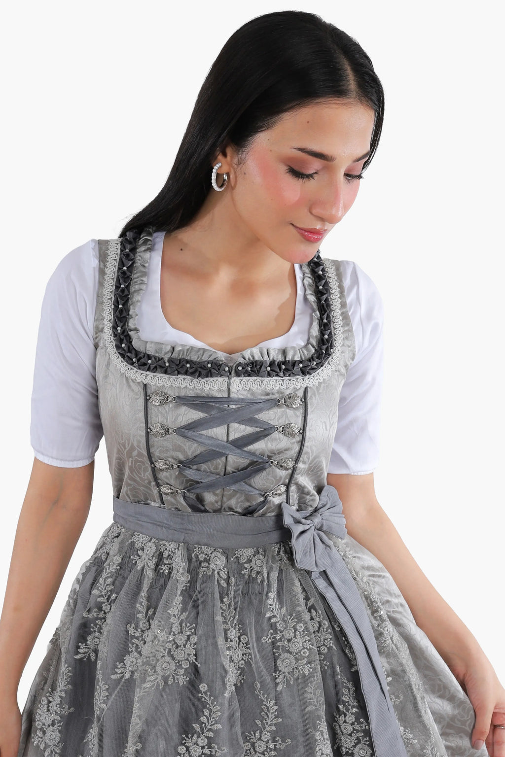 Mini Dirndl Dress Luxury Silver Grey Elegance