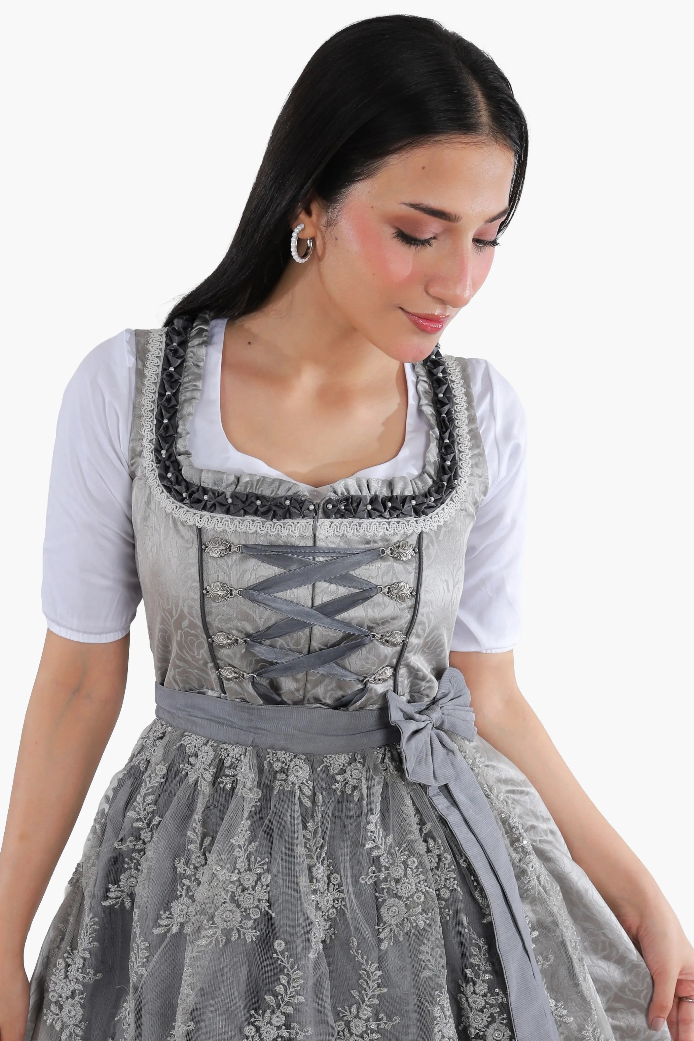 Mini Dirndl Dress Luxury Silver Grey Elegance