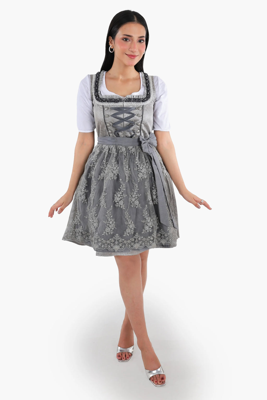 Mini Dirndl Dress Luxury Silver Grey Elegance