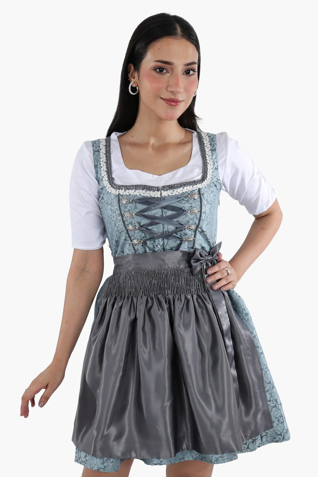 Mini Dirndl Dress Luxury Slate Blue Elegance