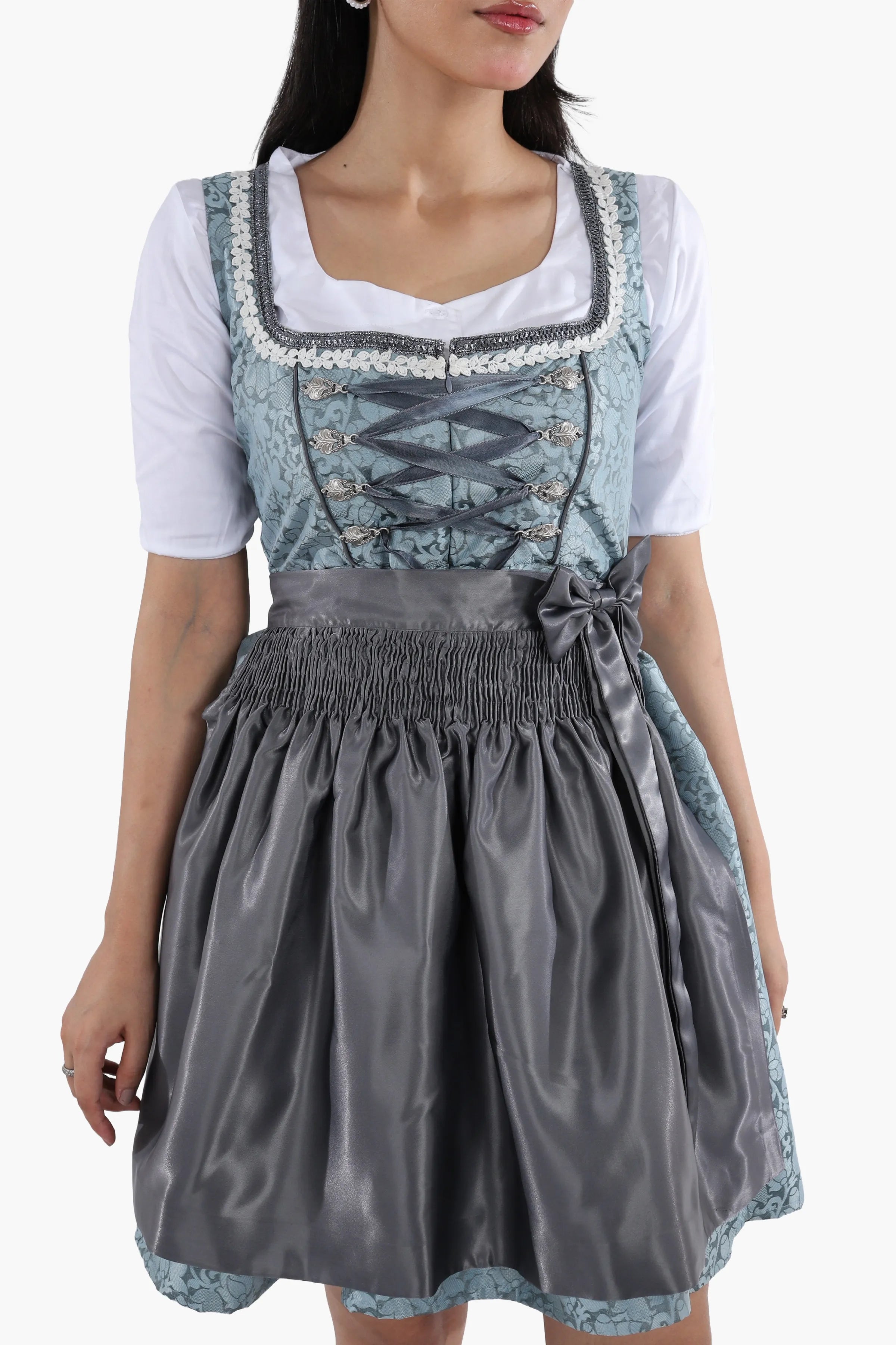 Mini Dirndl Dress Luxury Slate Blue Elegance