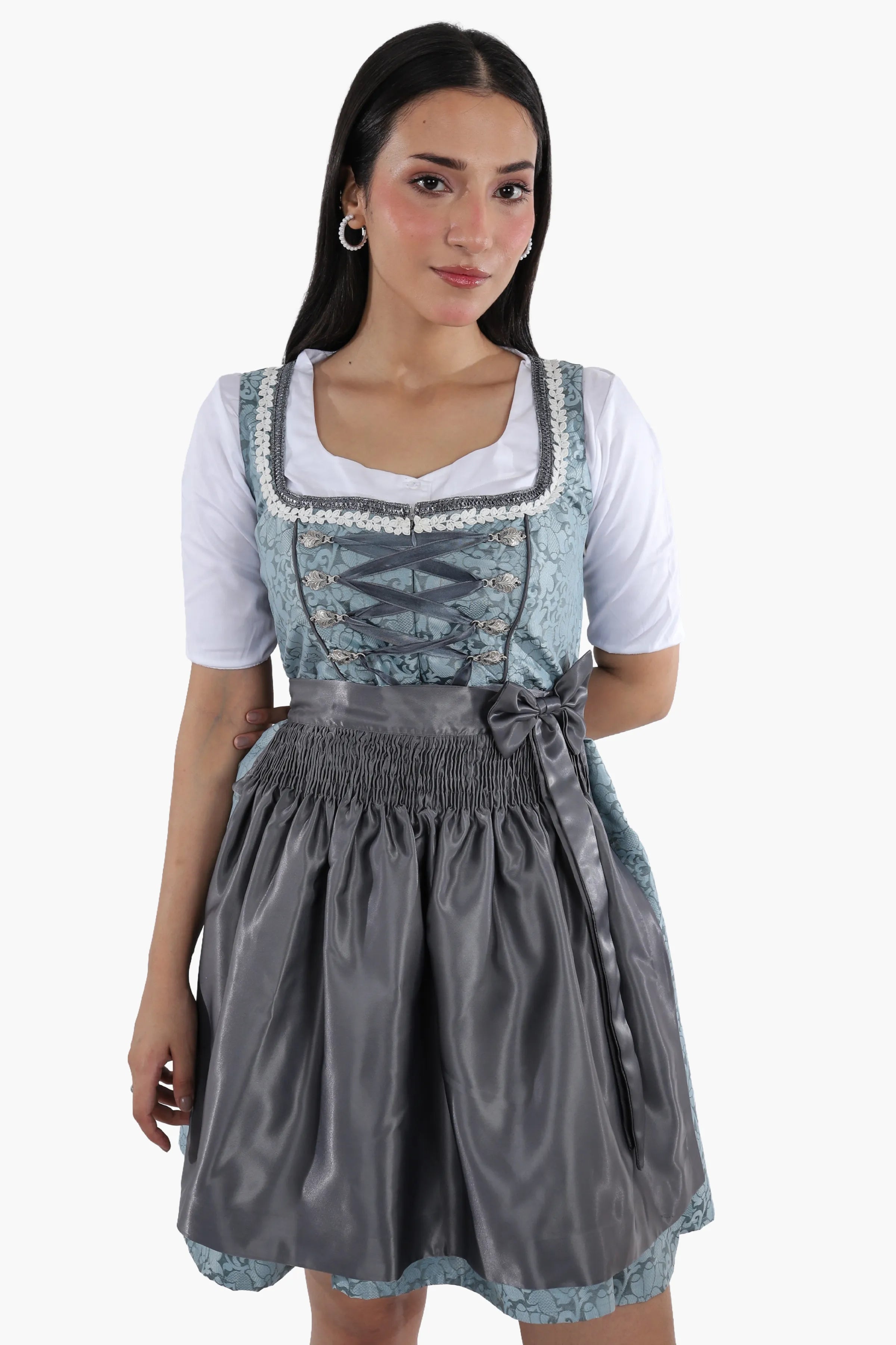 Mini Dirndl Dress Luxury Slate Blue Elegance