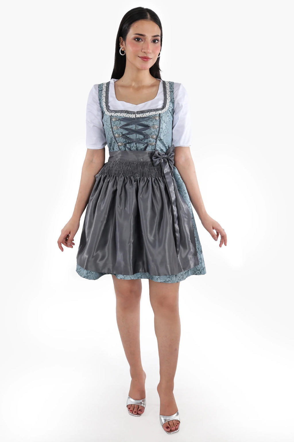 Mini Dirndl Dress Luxury Slate Blue Elegance
