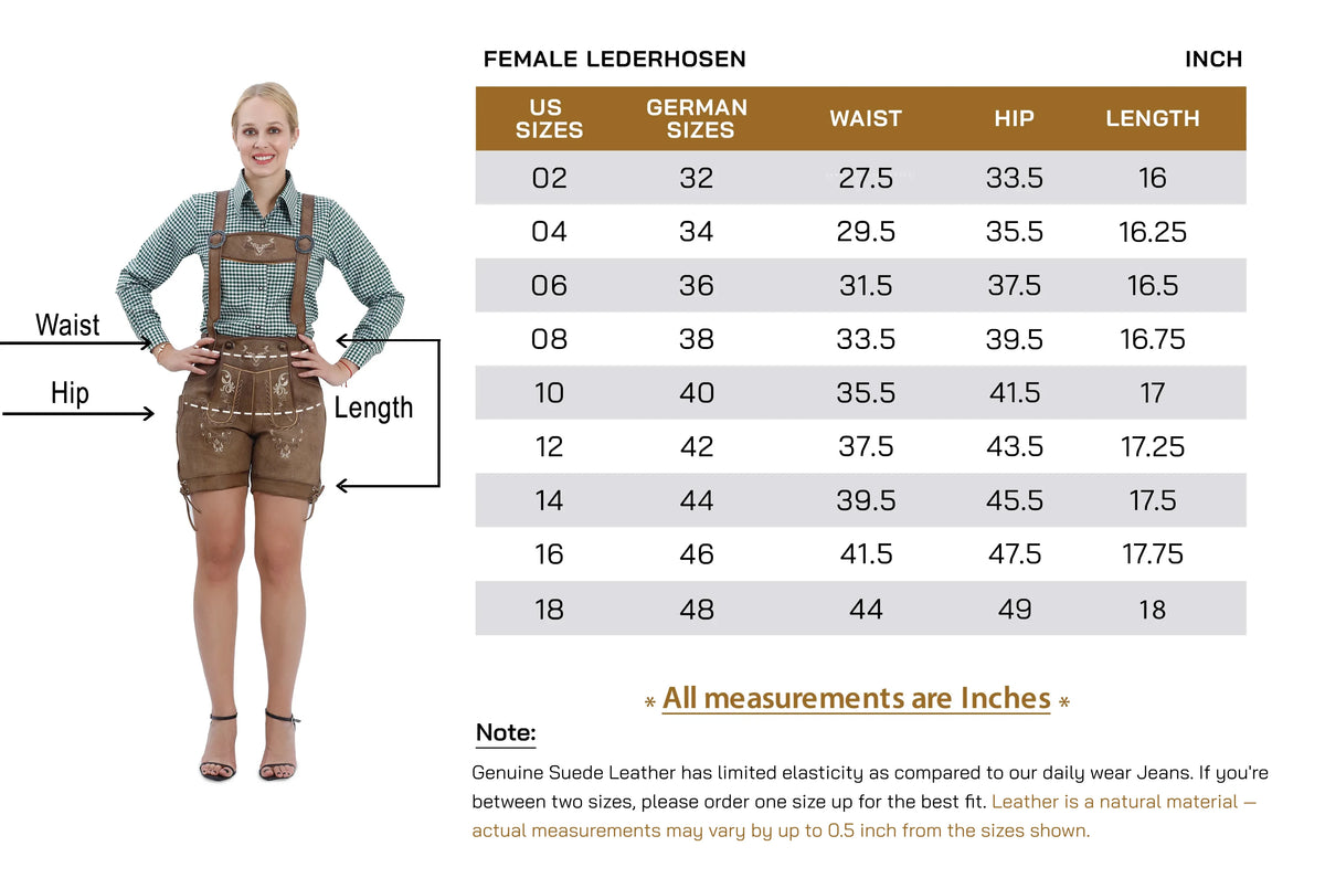 Women Lederhosen Size Guide
