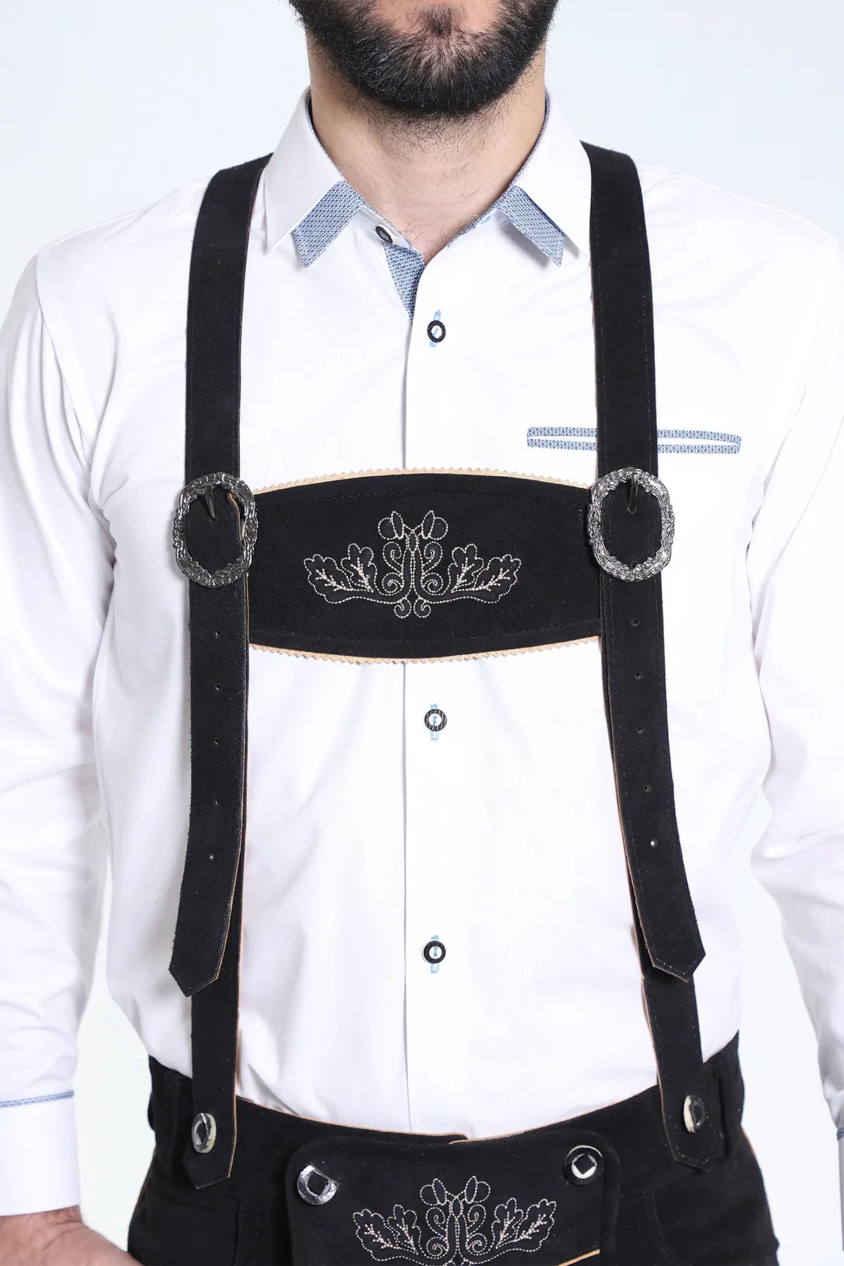 Authentic Lederhosen Men with matching Embroidered Suspenders for Oktoberfest