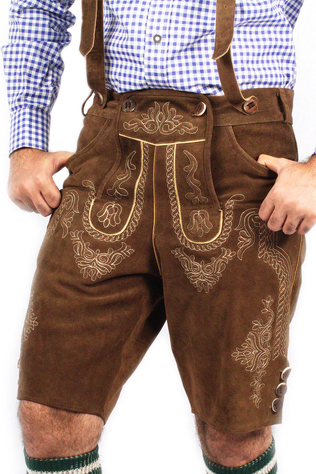 German Lederhosen Men Shorts Classic Brown