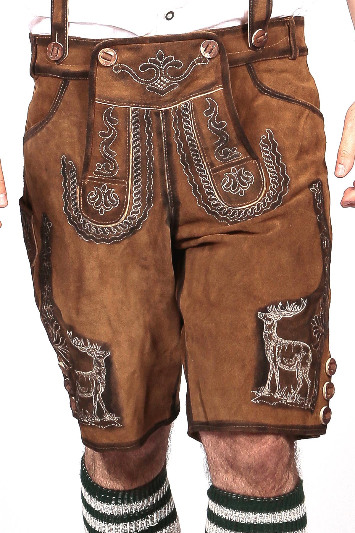 German Mens Lederhosen Brown Deer Motif
