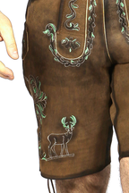 Mens Lederhosen Brown Green Deer Motifs