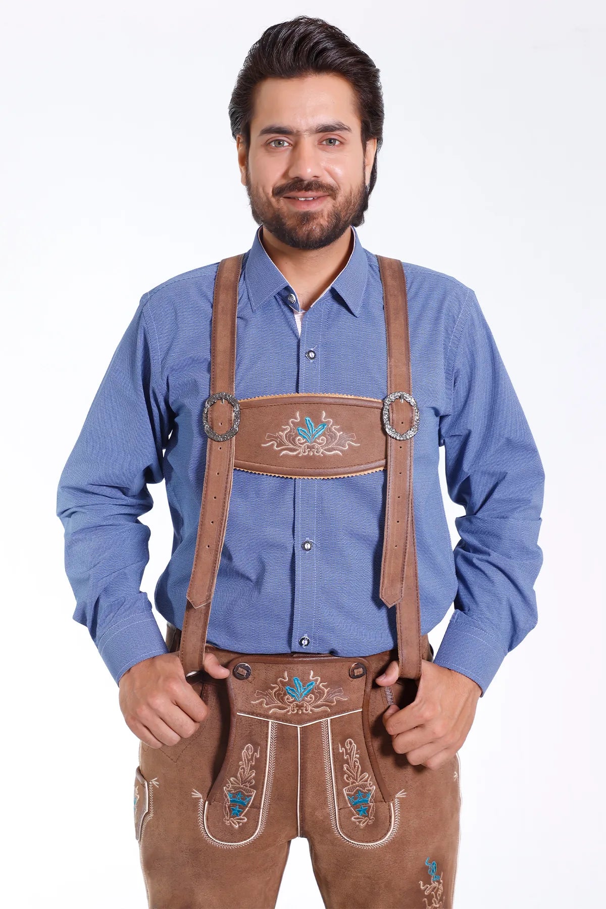 Authentic Lederhosen Men with matching Embroidered Suspenders for Oktoberfest