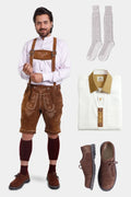 Genuine Bavarian Lederhosen for Men Hazelnut Brown Set