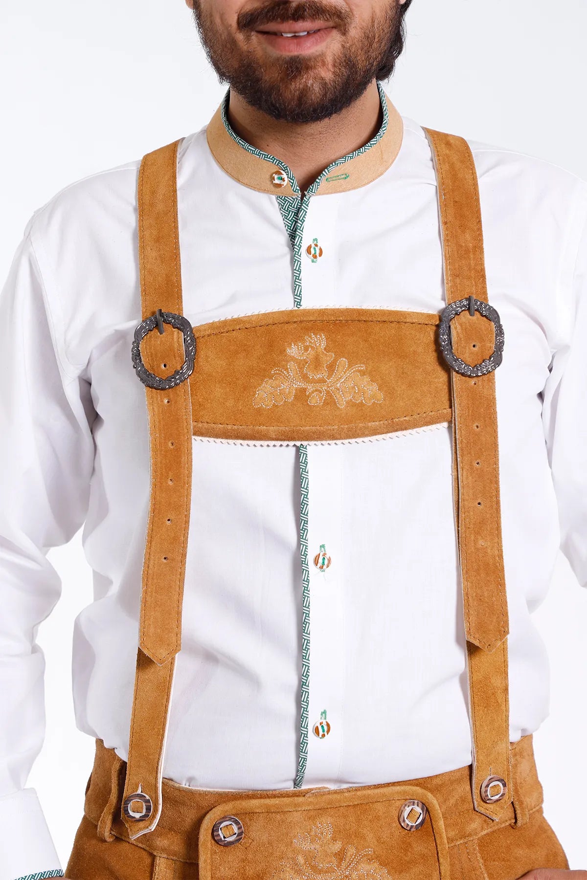 Authentic Lederhosen Men with matching Embroidered Suspenders for Oktoberfest
