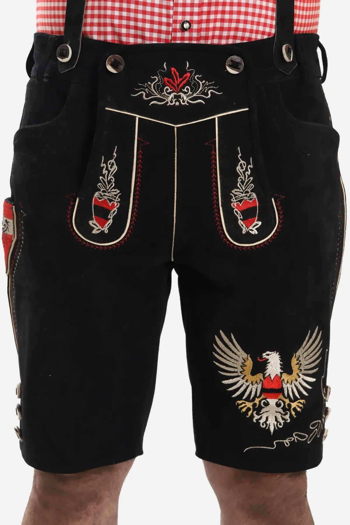 Men's Black Adler-Design Lederhosen with Suspenders