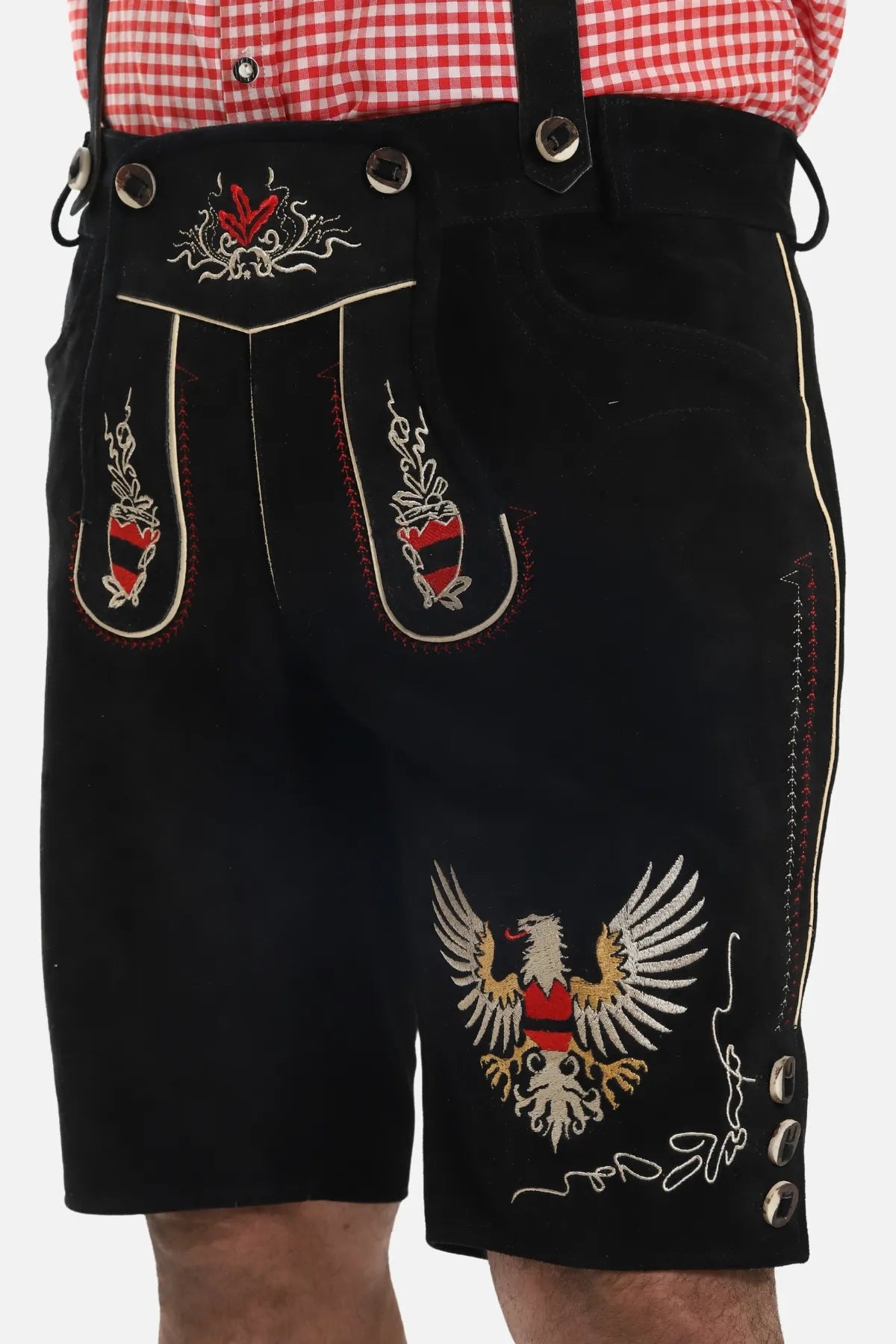 Men's Black Adler-Design Lederhosen with Suspenders