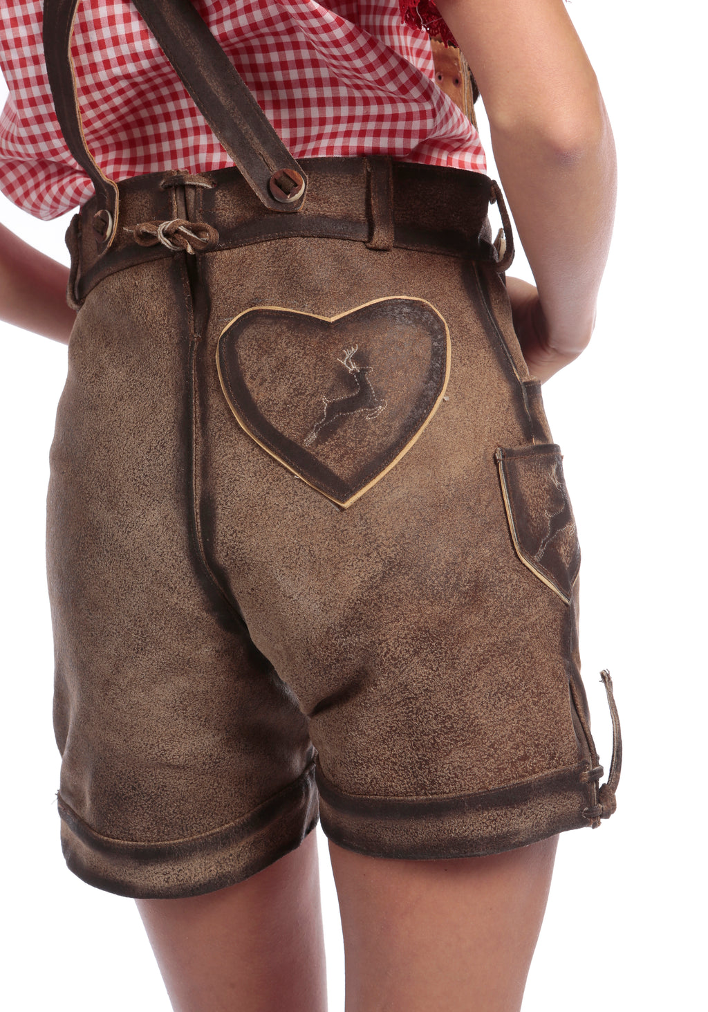 Embroidered Lederhosen for Women Coffee Brown