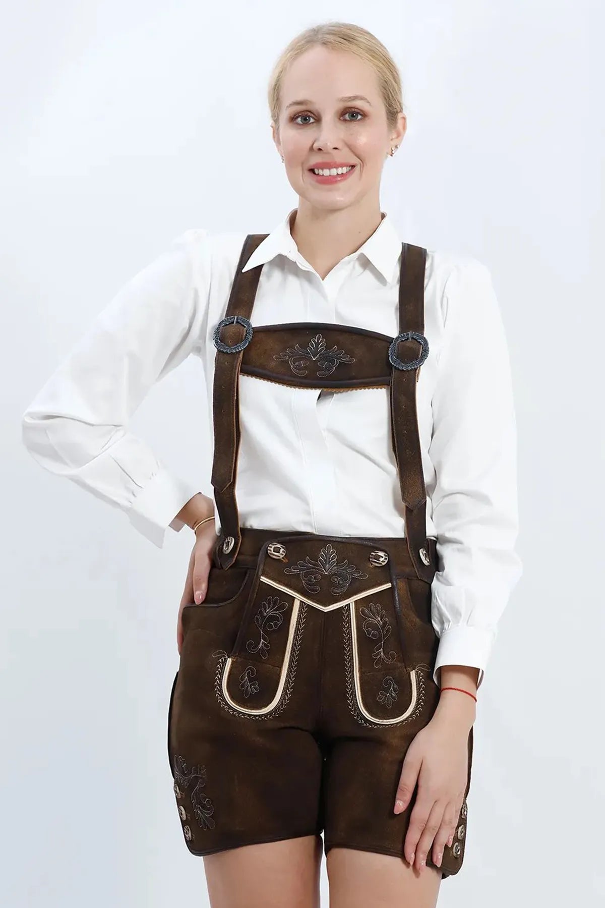 Authentic Women's Lederhosen in Vintage Brown