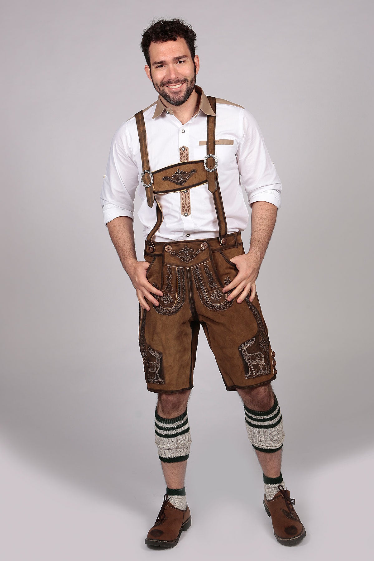 German Mens Lederhosen Brown Deer Motif