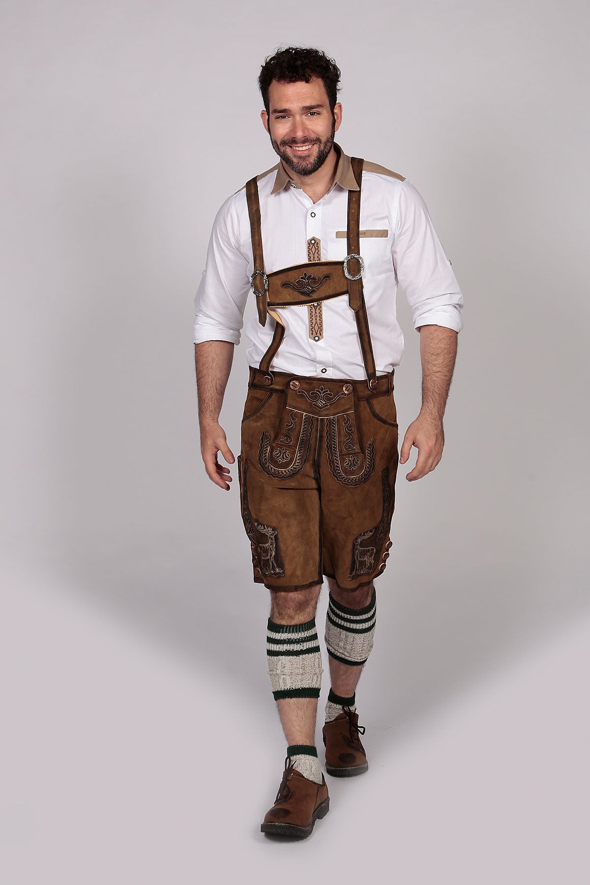 German Mens Lederhosen Brown Deer Motif