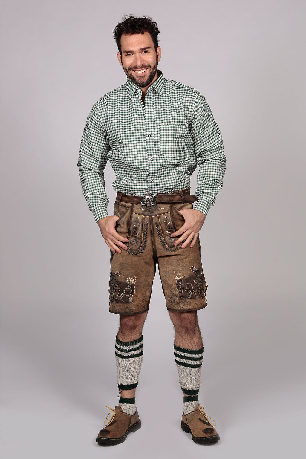 Green Checkered Lederhosen Oktoberfeest Shirt