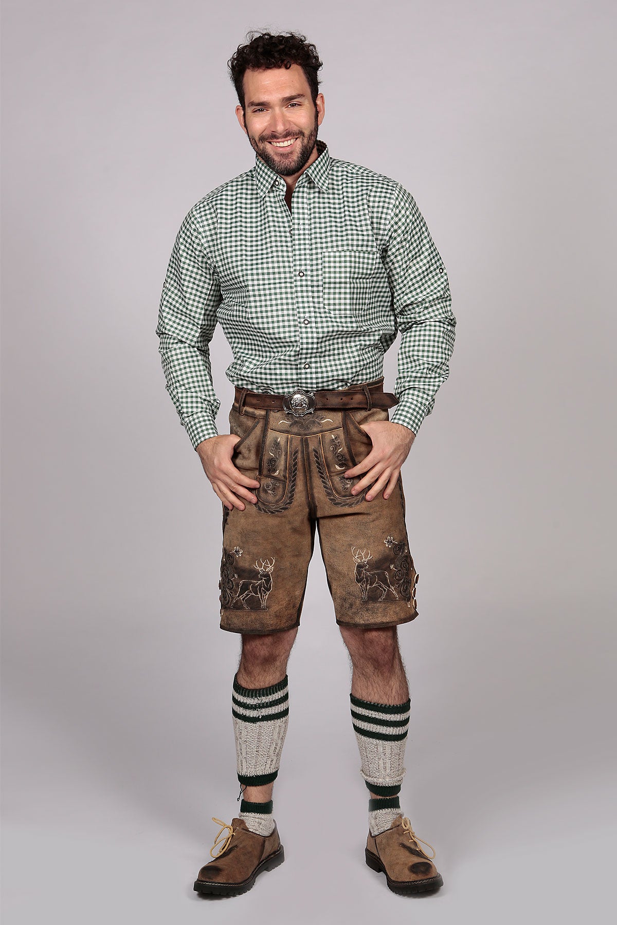 Green Checkered Lederhosen Oktoberfeest Shirt