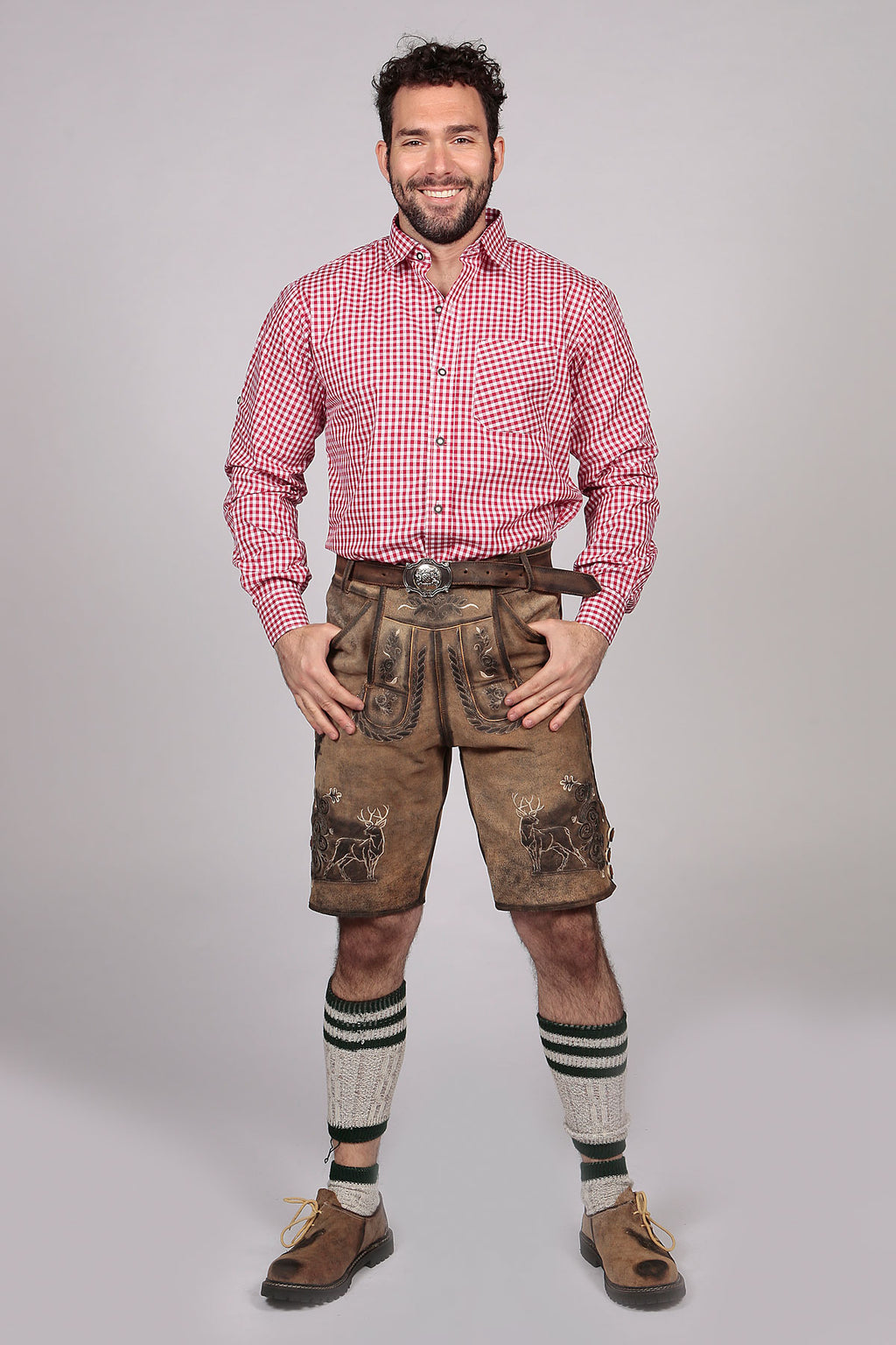 M-SRT-06-2 - Red Checkered Lederhosen Shirt Oktoberfest
