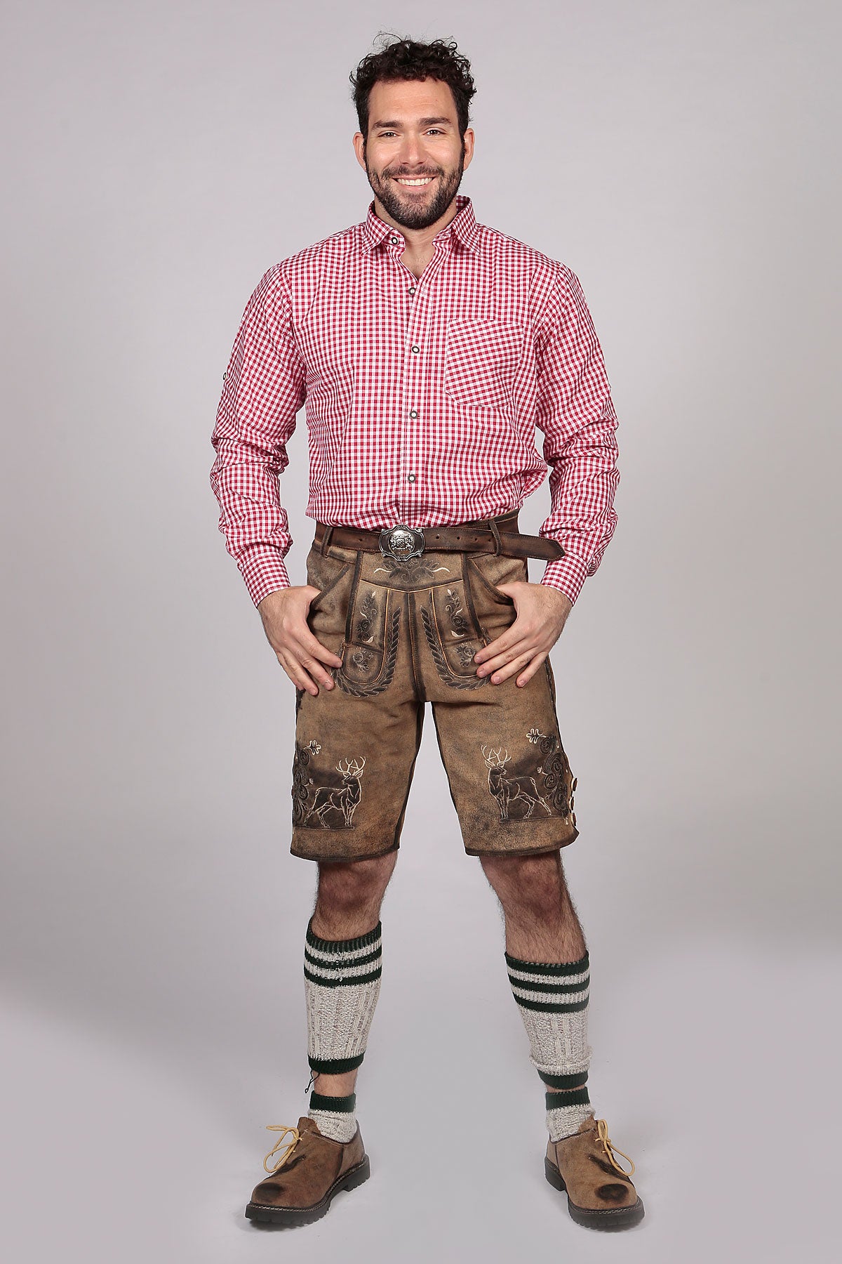 M-SRT-06-2 - Red Checkered Lederhosen Shirt Oktoberfest