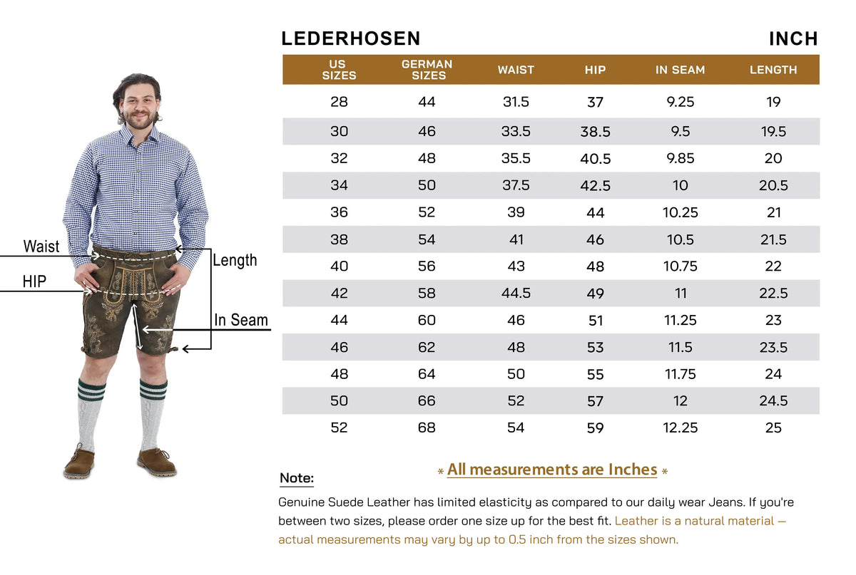 Lederhosen Size Guide