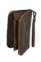 Forest Brown Women Clutch with White Hand Embroidery