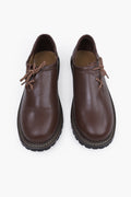 Brown leather Trachten shoes with braided rope lacing and chunky lug sole for traditional alpine wear