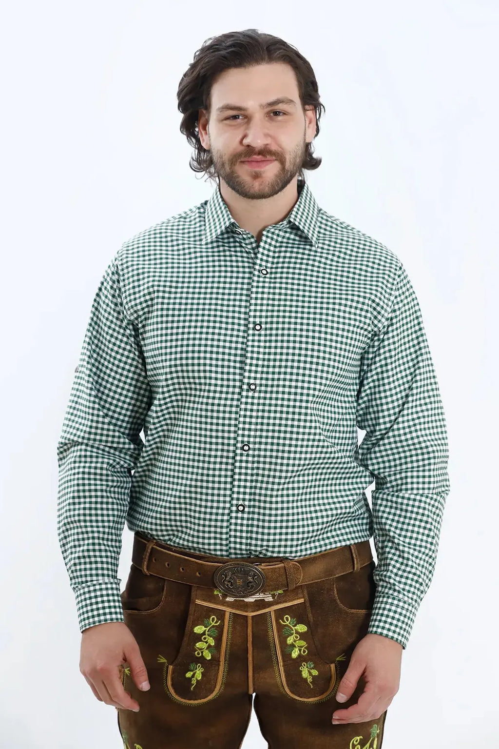 Lederhosen Men Green Checkered Shirt for Oktoberfest
