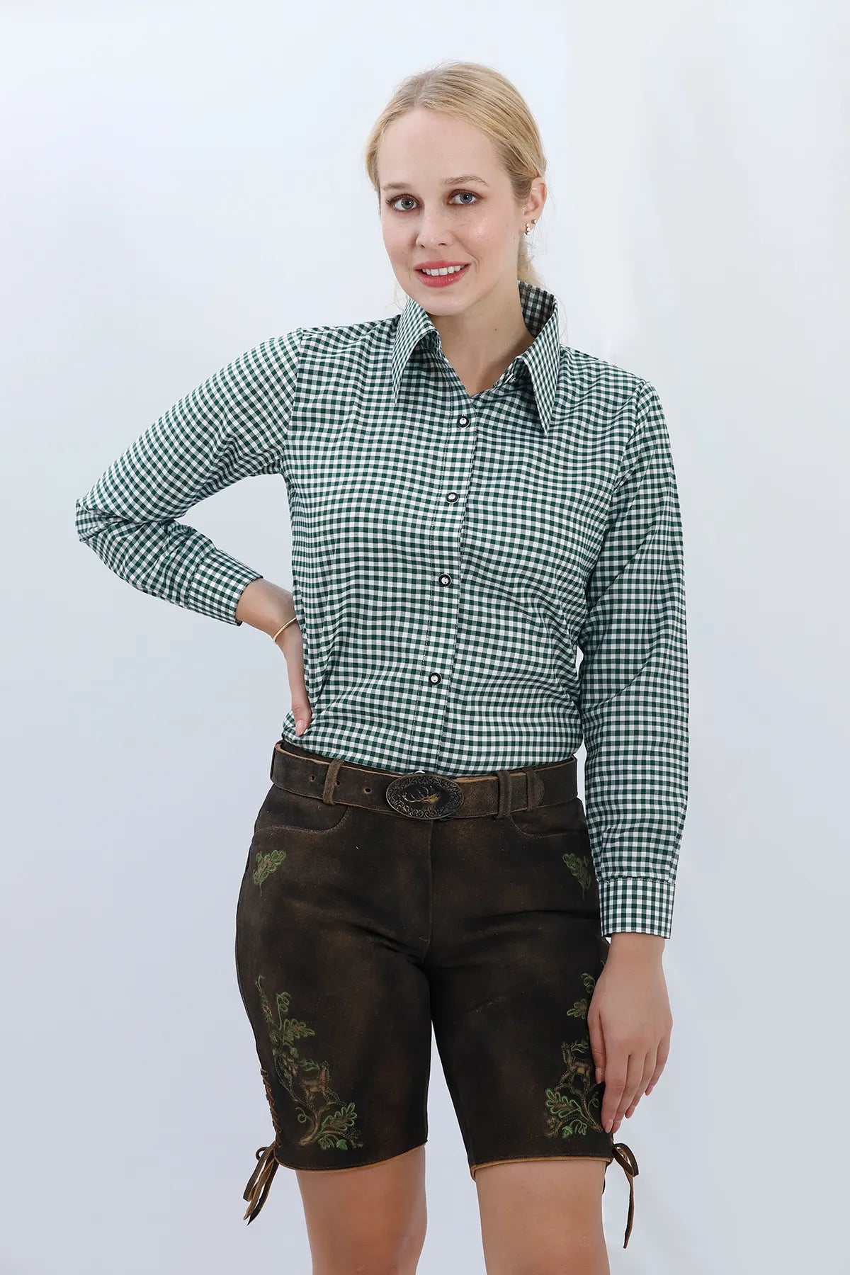 Women Oktoberfest Shirt Green Checkered