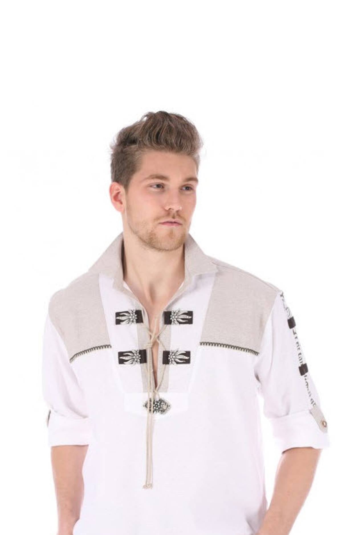 Embroidered Trachten Shirt Moon White