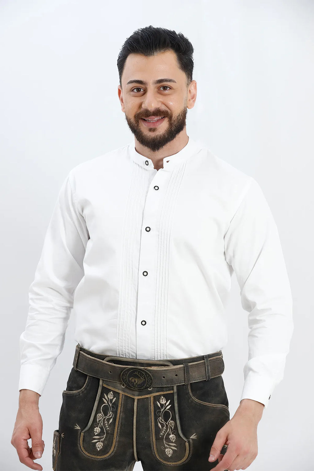 Lederhosen Traditional White Shirt with pleats on front.