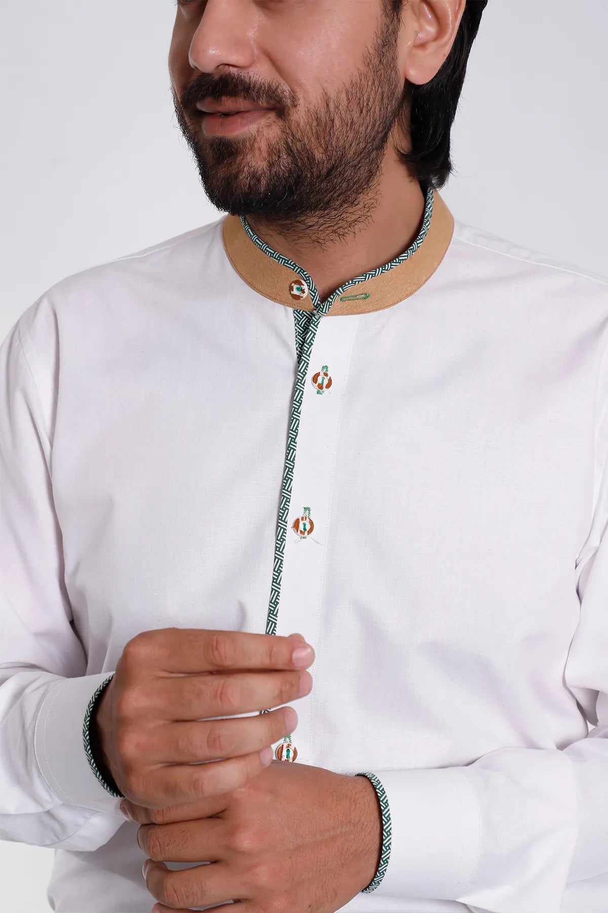 Traditional Bavarian White Shirt with Piping Details