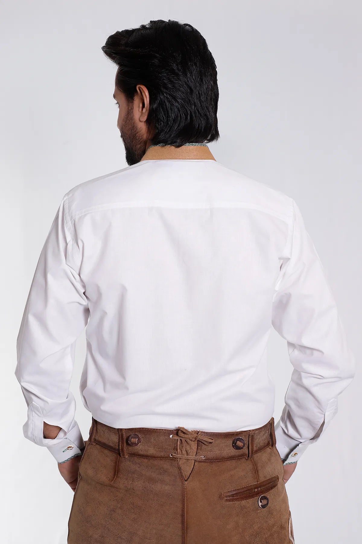 Traditional Bavarian White Shirt with Piping Details