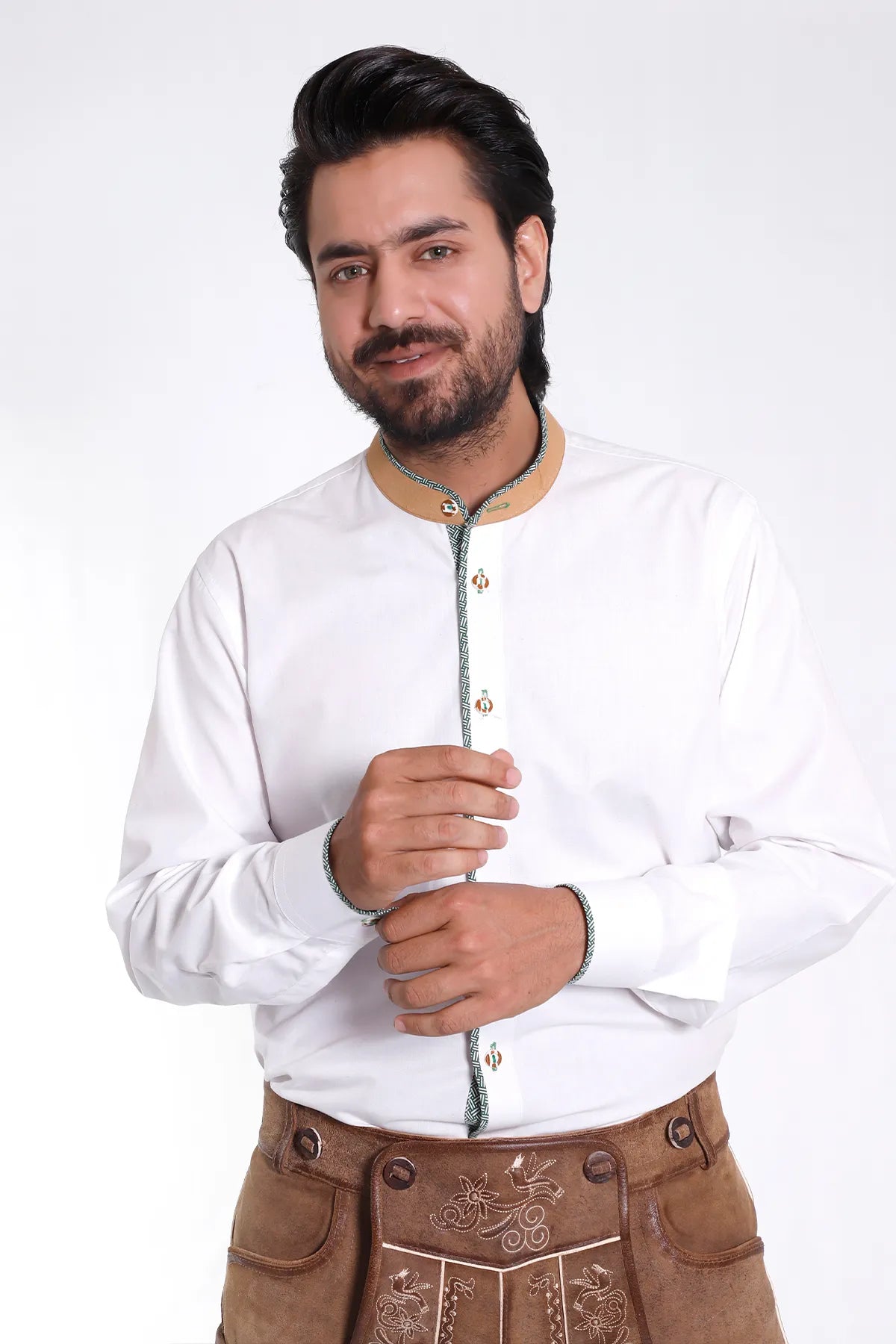 Traditional Bavarian White Shirt with Piping Details