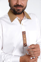 Lederhosen Men Traditional White Shirt with Embellishment on Collar and Cuffs.